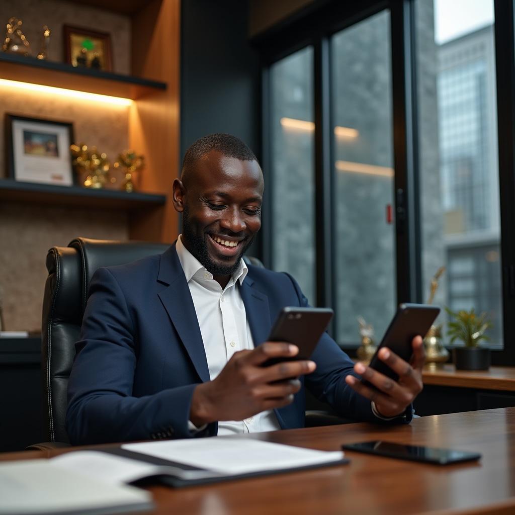 Small business owner managing orders on smartphone