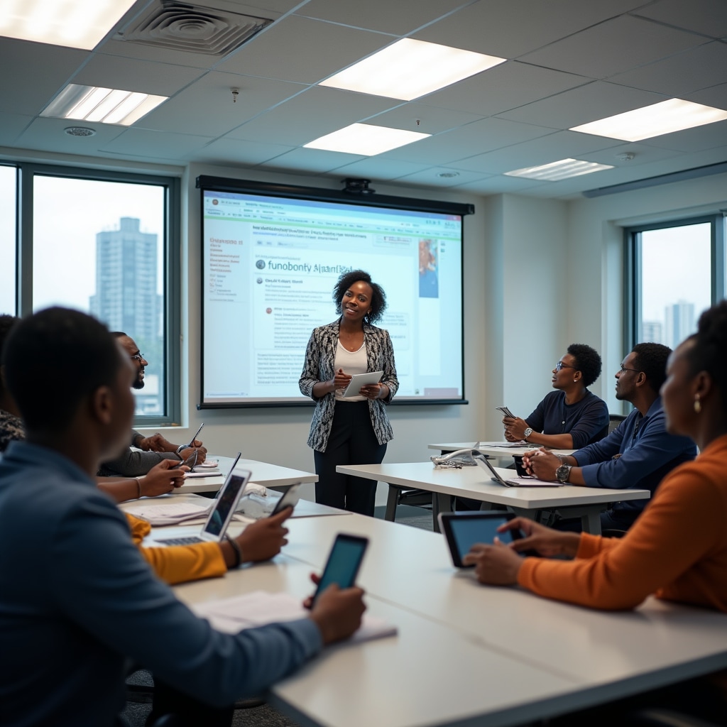 Entrepreneurs learning digital skills in training session